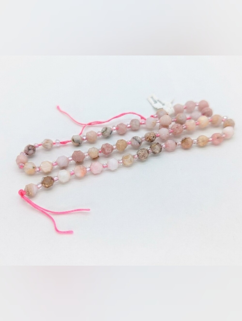 Genuine Pink Opal 6mm Faceted Energy Tube Beaded Necklace